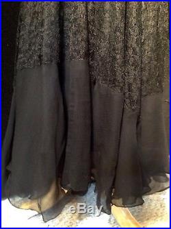 20's LACE AND SILK CHIFFON GOWN. 4 PIECE. FULL SKIRT. BIAS SLIP. BELT. CAPELET