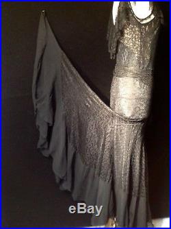 20's LACE AND SILK CHIFFON GOWN. 4 PIECE. FULL SKIRT. BIAS SLIP. BELT. CAPELET