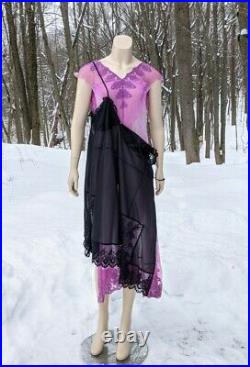 2001 Comme Des Garcons Dress Layered Slip Lace Pink Black Sheer Mesh S Vtg
