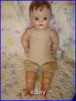 24 Vintage Composition Baby Mama Doll Antique Dress, Slip, Hat, Shoes Green Eyes