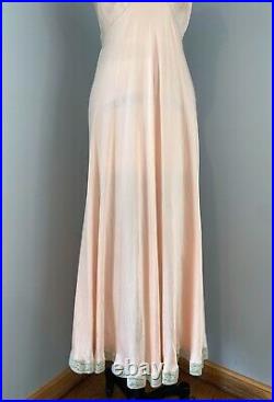 30s Peach Silk Slip Dress 20s Negligee Night Gown Ecru Lace Bias Cut Vtg Boudoir