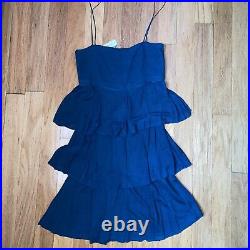 $398 Iisli Y2K Vintage Teal Blue Knit Rio Samba Tiered Knit Dress M Built-In Bra