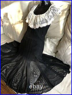 $4,800 CHANEL 2005 Vintage Lace Crochet MIDI Maxi Black DRESS 34 36 38 2 4 6 S M