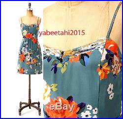4 Anthropologie soft flowers 100% Silk Vintage Print Verdant Slip Dress Mint NEW