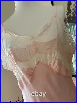 40s Satin Lace Slip Dress Vintage Slip Dress 1940s Pink White L