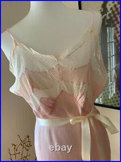 40s Satin Lace Slip Dress Vintage Slip Dress 1940s Pink White L