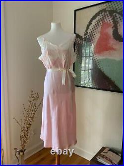 40s Satin Lace Slip Dress Vintage Slip Dress 1940s Pink White L