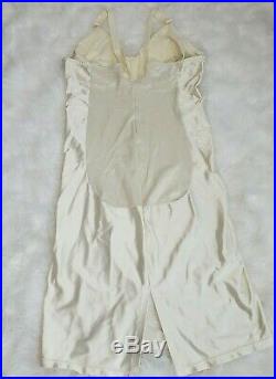 46DD Vintage Tight Nude Satin Girdle Bra Full Slip Briefer Shaper Dress E359