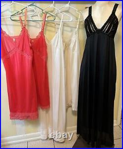 5 VTG Movie Star Slip Dress Lingerie Silky Lace Black Coral Ivory AS IS Lot