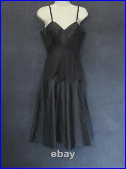 50's Vintage Charmode Sears Black Taffeta Nylon Sweetheart Swing Dress Slip 36