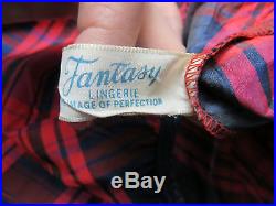 50's Vintage Fantasy Red Navy Plaid Wiggle Swing Crinoline Pin Up Dress Slip S