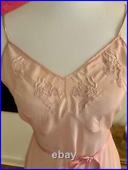 50s Slip Dress Satin Embroidered 1950s Slip Dress Vintage Slip Dress M Peach