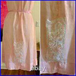 50s Slip Dress Satin Embroidered 1950s Slip Dress Vintage Slip Dress M Peach