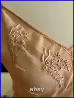 50s Slip Dress Satin Embroidered 1950s Slip Dress Vintage Slip Dress M Peach