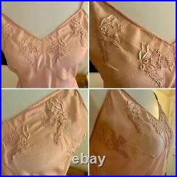 50s Slip Dress Satin Embroidered 1950s Slip Dress Vintage Slip Dress M Peach