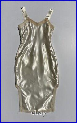 50s Thick Satin Lingerie Slip Dress, Shiny Pin-up Tear Away Design, Side Slit XS