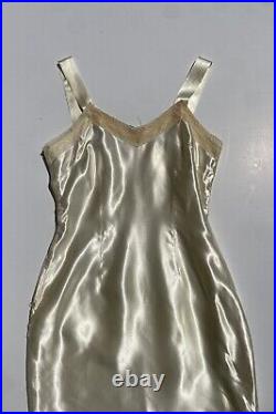 50s Thick Satin Lingerie Slip Dress, Shiny Pin-up Tear Away Design, Side Slit XS