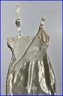 50s Thick Satin Lingerie Slip Dress, Shiny Pin-up Tear Away Design, Side Slit XS