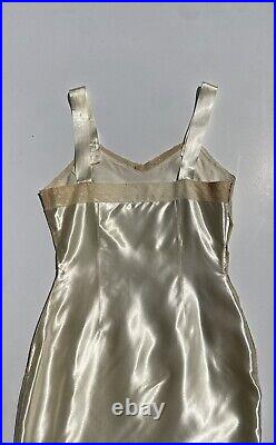 50s Thick Satin Lingerie Slip Dress, Shiny Pin-up Tear Away Design, Side Slit XS