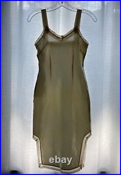 50s Thick Satin Lingerie Slip Dress, Shiny Pin-up Tear Away Design, Side Slit XS