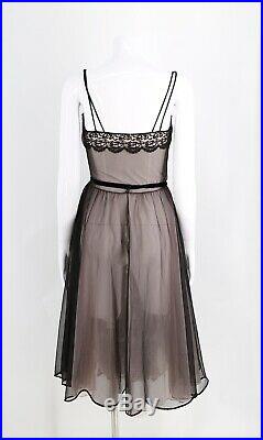 50s black nylon sheer Princess boudoir slip vintage 1950s pin up dress lingerie