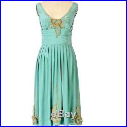 6 S Anthropologie vintage jazz 100% Silk Mint Tawny Garden Slip Dress Classic