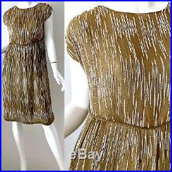 60s Vintage Allyn Jabaly Dress Mod Beaded Pearl Silk Bias Slip Party Dress M