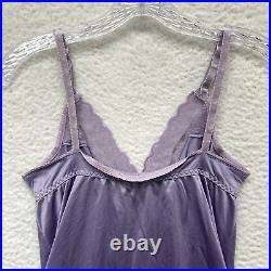 80s Vintage Sears Midi Slip Dress Small 34 Purple Satin Lace Edwardian Victorian