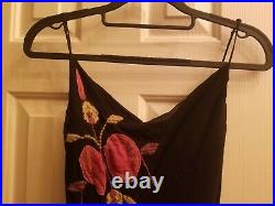 90's BETSY JOHNSON Silk Embroidered Slip Dress Floral Vintage Classic Size 4