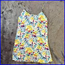 90's Vintage Silk Robert Stock Mini Slip Dress Medium Multi Color Floral Y2K EUC