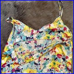 90's Vintage Silk Robert Stock Mini Slip Dress Medium Multi Color Floral Y2K EUC