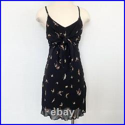 90s Betsey Johnson Vintage Rayon Bias Butterfly Rare Print Black Slip Dress 8