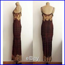 90s JACODA KURSA Hand Painted Silk Slip Dress Barneys New York Long Lace Dress