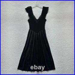 90s Vintage Cinema Etoile Maxi Slip Dress Negligee Peignoir S Small Black Lace