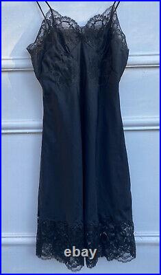 A J Griffin vintage Black Nylon Lace Slip dress small 50s Made In France Floral