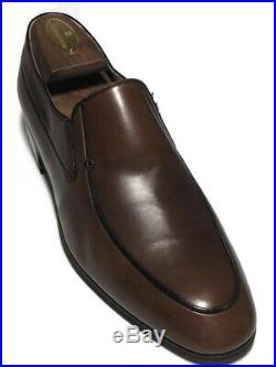 A Testoni Mens VTG Antique Brown NWOB Leather Apron Toe Slip Ons Size 7.5