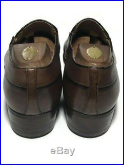A Testoni Mens VTG Antique Brown NWOB Leather Apron Toe Slip Ons Size 7.5