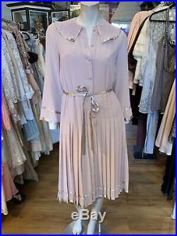ALBERT NIPPON Vintage Dusty Rose Silk Satin Pleated Dress With Slip Sz 6
