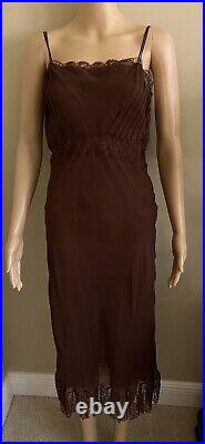 ALBERTA FERRETTI Vintage Brown Silk Lace Midi Slip Dress Size US 8, IT 42