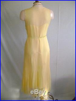 Antique 1930's Yellow Sheer Silk Georgette Mermaid Hem Dress With Matching Slip