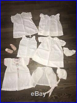 ANTIQUE LOT 9 Child's DRESS shoes 1940's White Lawn Cotton baptismal DRESS +slip
