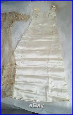 ANTIQUE VICTORIAN 1800'S EMBROIDERED LACE WEDDING DRESS w SATIN SLIP dates names