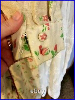 ANTIQUE VICTORIAN mid 1800s STRAWBERRY PRINTED DRESS with ANTIQUE WHITE SLIP