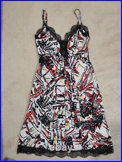 AUTH PRADA SS 2004 vintage abstract print slip-dress 40it