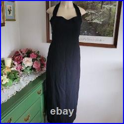 Adele Simpson Black VTG 70's 8 Modern 4 Halter Neck Scattered Rhinestone Gown