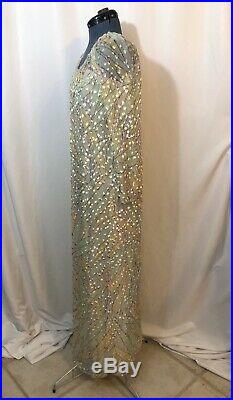 Adele Simpson Vtg Silk Velvet Pastel Gold Geo Mod Maxi Longsleeve Slip Dress L