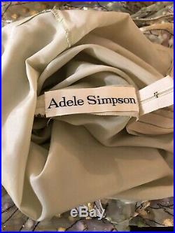 Adele Simpson Vtg Silk Velvet Pastel Gold Geo Mod Maxi Longsleeve Slip Dress L