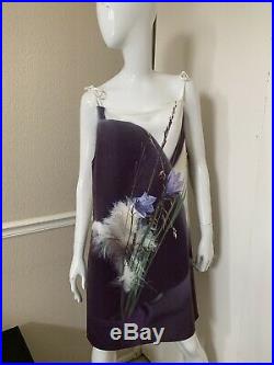 Agnes b. Paris VINTAGE! NEW! Dark Purple Floral Graphic Slip Dress Sz 42 NWOT