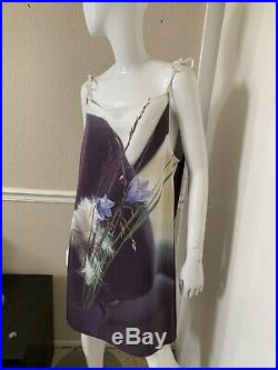 Agnes b. Paris VINTAGE! NEW! Dark Purple Floral Graphic Slip Dress Sz 42 NWOT