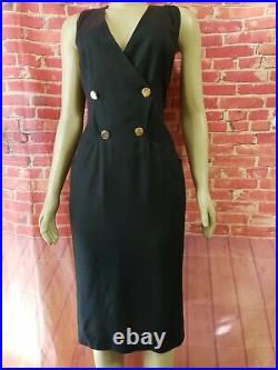 Alan Austin Made In France VTG Sz 10 Black Sleeveless Women's Modest Dress (B6)